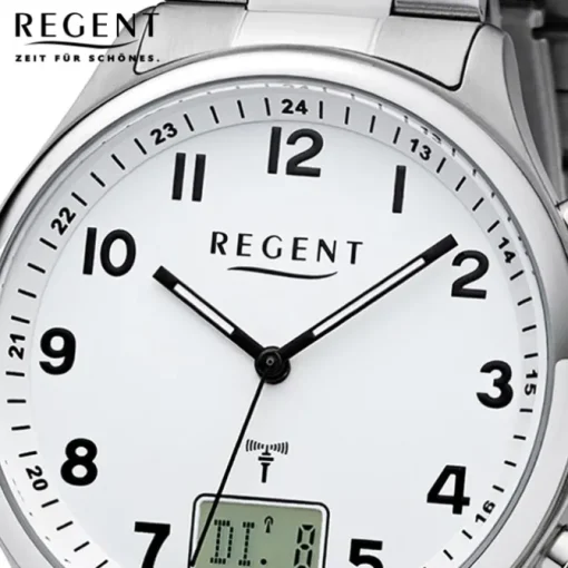 Regent Herren Funkuhr Analog-Digital FR-275 Funk-Uhr Metall silber URBA444