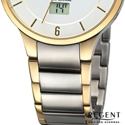 Regent Herren Funkuhr Analog-Digital Metallarmband gold silber URFR292
