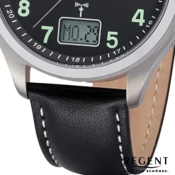 Regent Herren Funkuhr Analog-Digital Lederarmband schwarz weiß UR1501562