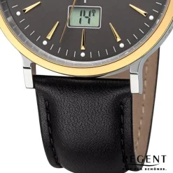 Regent Herren Funkuhr Analog-Digital Lederarmband schwarz URFR285