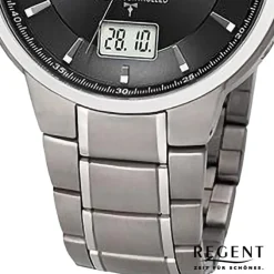 Regent Herren Funkuhr Analog-Digital Metallarmband silber URFR269