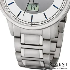 Regent Herren Funkuhr Analog-Digital FR-250 Funk-Uhr Titan silber URFR250