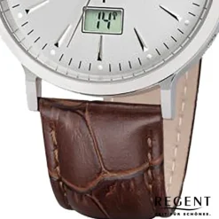 Regent Herren Funkuhr Analog-Digital FR-243 Funk-Uhr Leder braun URFR243