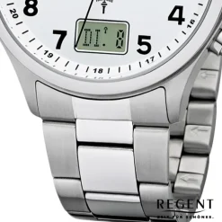 Regent Herren Funkuhr Analog-Digital FR-275 Funk-Uhr Metall silber URBA444
