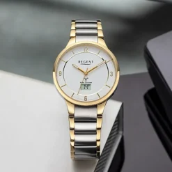 Regent Herren Funkuhr Analog-Digital Metallarmband gold silber URFR292