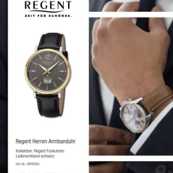 Regent Herren Funkuhr Analog-Digital Lederarmband schwarz URFR285