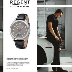 Regent Herren Funkuhr Analog-Digital Lederarmband schwarz UR1501565