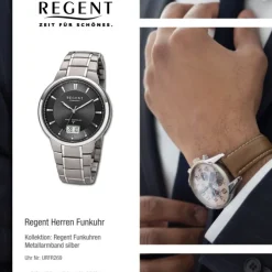 Regent Herren Funkuhr Analog-Digital Metallarmband silber URFR269