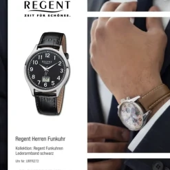 Regent Herren Funkuhr Analog-Digital Lederarmband schwarz URFR272