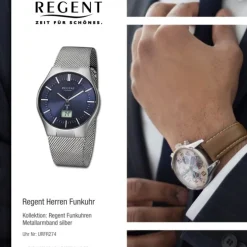 Regent Herren Funkuhr Analog-Digital Metallarmband silber URFR274