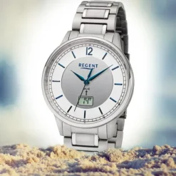 Regent Herren Funkuhr Analog-Digital FR-250 Funk-Uhr Titan silber URFR250