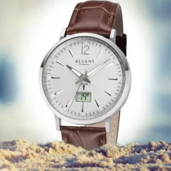 Regent Herren Funkuhr Analog-Digital FR-243 Funk-Uhr Leder braun URFR243