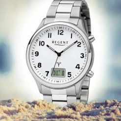 Regent Herren Funkuhr Analog-Digital FR-275 Funk-Uhr Metall silber URBA444