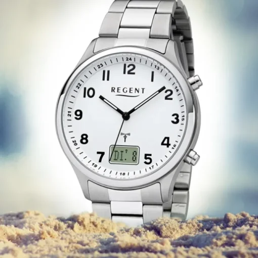 Regent Herren Funkuhr Analog-Digital FR-275 Funk-Uhr Metall silber URBA444