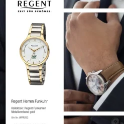 Regent Herren Funkuhr Analog-Digital Metallarmband gold silber URFR292