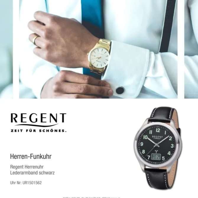 Regent Herren Funkuhr Analog-Digital Lederarmband schwarz weiß UR1501562