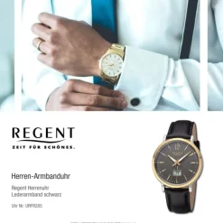 Regent Herren Funkuhr Analog-Digital Lederarmband schwarz URFR285
