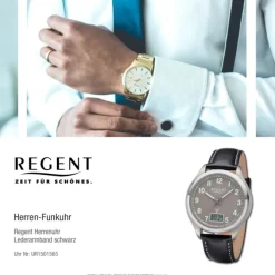 Regent Herren Funkuhr Analog-Digital Lederarmband schwarz UR1501565