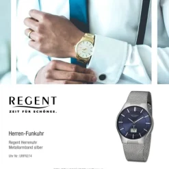 Regent Herren Funkuhr Analog-Digital Metallarmband silber URFR274