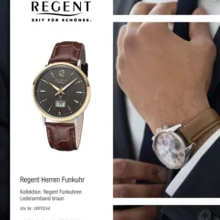 Regent Herren Funkuhr Analog-Digital FR-244 Funk-Uhr Leder braun URFR244