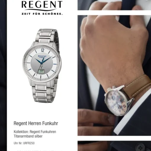 Regent Herren Funkuhr Analog-Digital FR-250 Funk-Uhr Titan silber URFR250