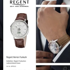 Regent Herren Funkuhr Analog-Digital FR-243 Funk-Uhr Leder braun URFR243