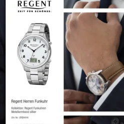 Regent Herren Funkuhr Analog-Digital FR-275 Funk-Uhr Metall silber URBA444