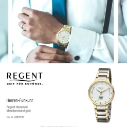 Regent Herren Funkuhr Analog-Digital Metallarmband gold silber URFR292