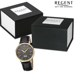 Regent Herren Funkuhr Analog-Digital Lederarmband schwarz URFR285