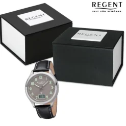 Regent Herren Funkuhr Analog-Digital Lederarmband schwarz UR1501565