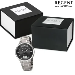 Regent Herren Funkuhr Analog-Digital Metallarmband silber URFR269