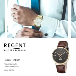 Regent Herren Funkuhr Analog-Digital FR-244 Funk-Uhr Leder braun URFR244
