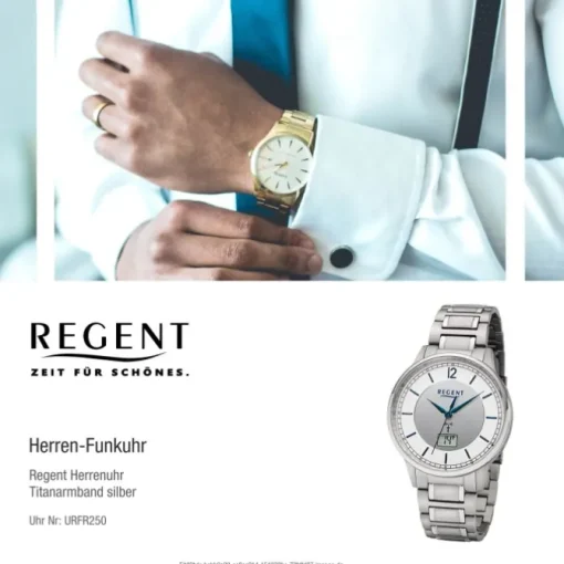 Regent Herren Funkuhr Analog-Digital FR-250 Funk-Uhr Titan silber URFR250