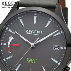 Regent Herren Solaruhr Analog Lederarmband grau URF1551