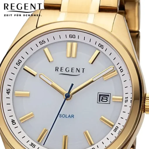 Regent Herren Solaruhr Analog Metallarmband gold URF1542