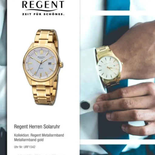 Regent Herren Solaruhr Analog Metallarmband gold URF1542