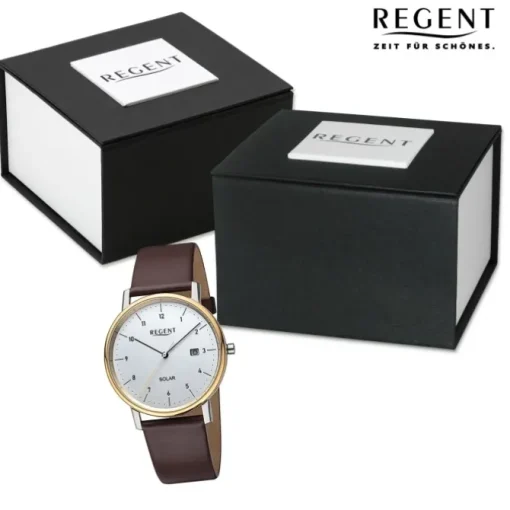 Regent Herren Solaruhr Analog Lederarmband braun URF1549