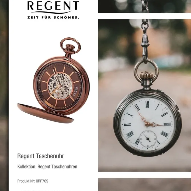 Regent Herren Taschenuhr Analog Gehäuse braun URP709