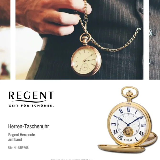 Regent Herren Taschenuhr Analog Gehäuse gold URP708