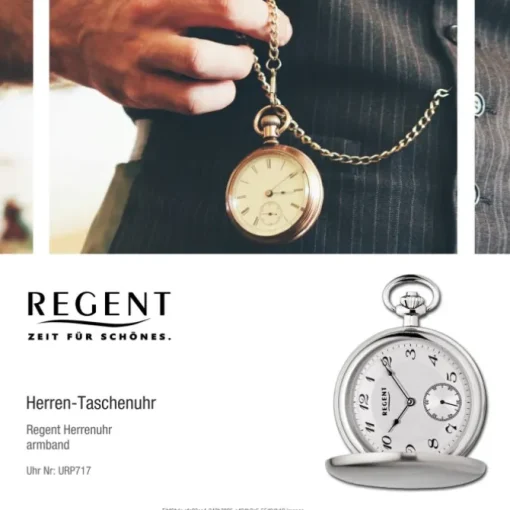 Regent Herren Taschenuhr Analog Gehäuse silber URP717