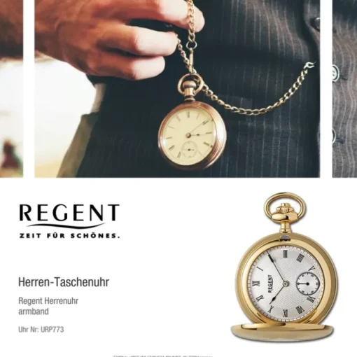 Regent Herren Taschenuhr Analog Gehäuse gold URP773
