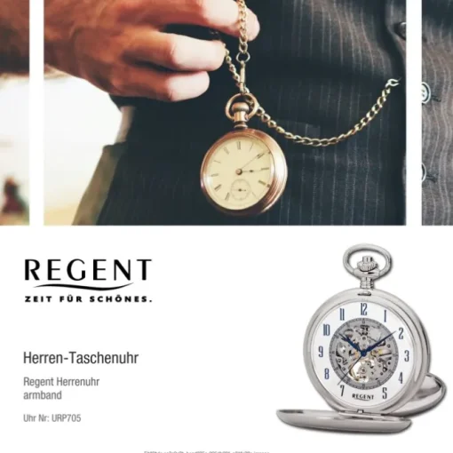 Regent Herren Taschenuhr Analog Gehäuse silber URP705