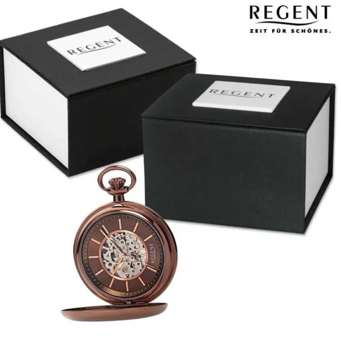 Regent Herren Taschenuhr Analog Gehäuse braun URP709