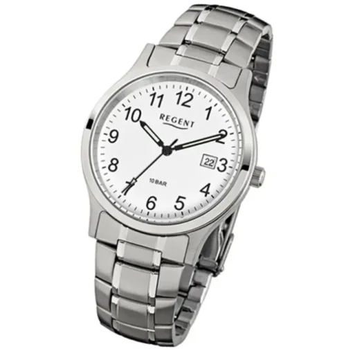 Regent Herren-Armbanduhr - Metallarmband - Quarz Edelstahl silber, grau URF775