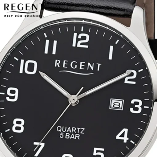 Regent Herren-Armbanduhr 32-1113406 Quarz-Uhr Leder-Armband schwarz UR1113406
