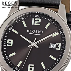 Regent Herren-Armbanduhr - Titan-Uhren - Quarz Leder schwarz URF845