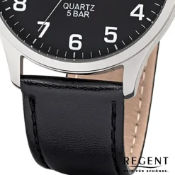 Regent Herren-Armbanduhr 32-1113406 Quarz-Uhr Leder-Armband schwarz UR1113406