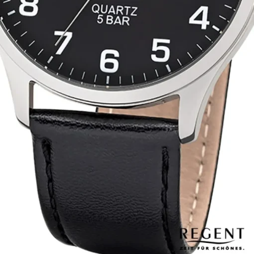 Regent Herren-Armbanduhr 32-1113406 Quarz-Uhr Leder-Armband schwarz UR1113406
