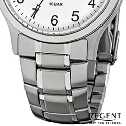 Regent Herren-Armbanduhr - Metallarmband - Quarz Edelstahl silber, grau URF775
