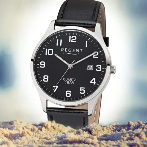 Regent Herren-Armbanduhr 32-1113406 Quarz-Uhr Leder-Armband schwarz UR1113406